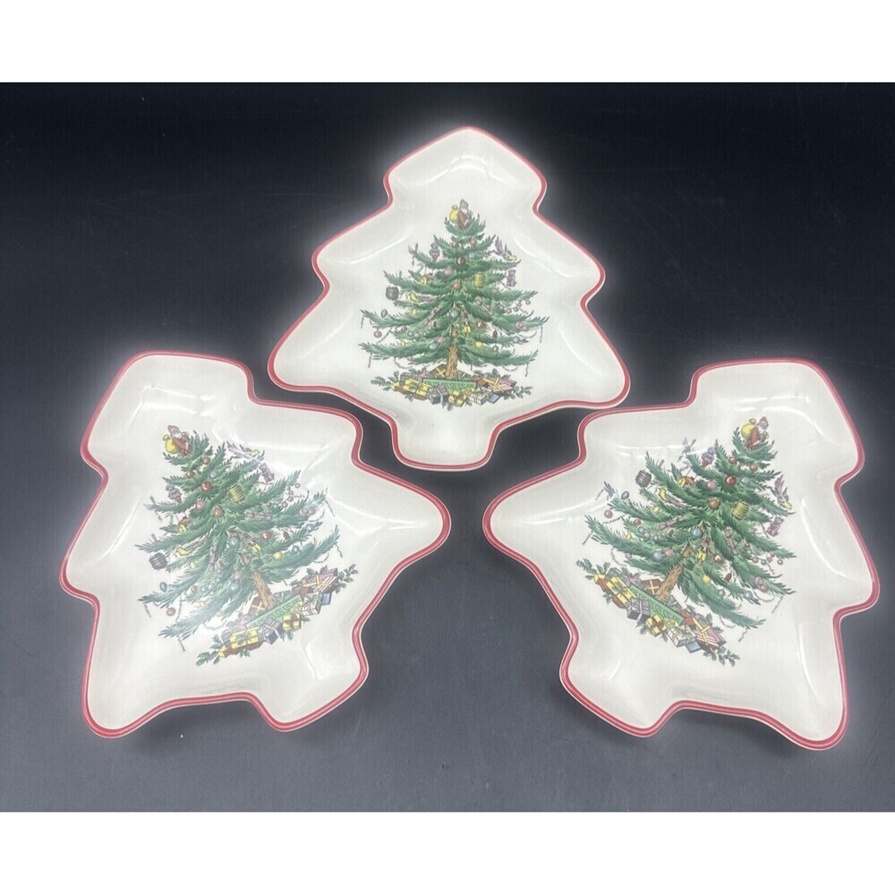 Spode Christmas Tree RED Band 1st Limited Annual Series 7.5” High #s3324U- 3 PC‎